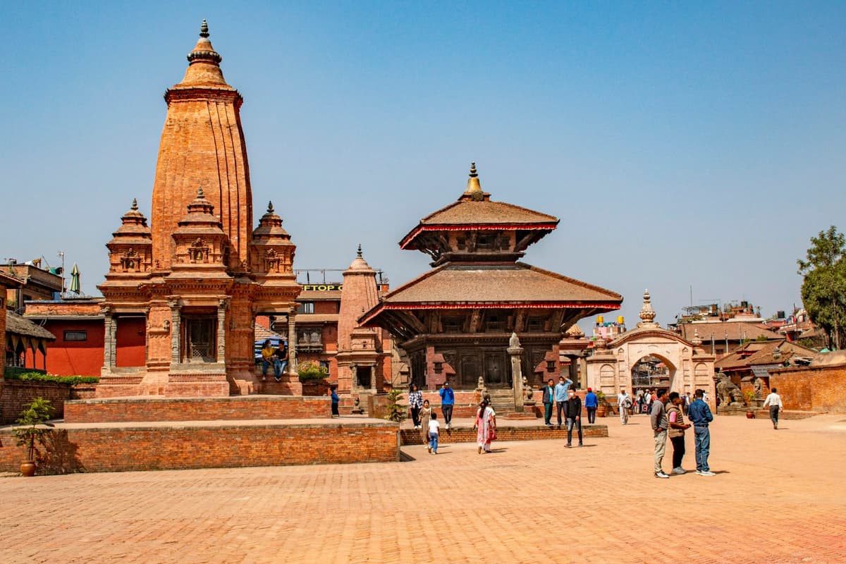 Vatsala Durga temple and a pagoda on Bhaktapur Durbar Square
