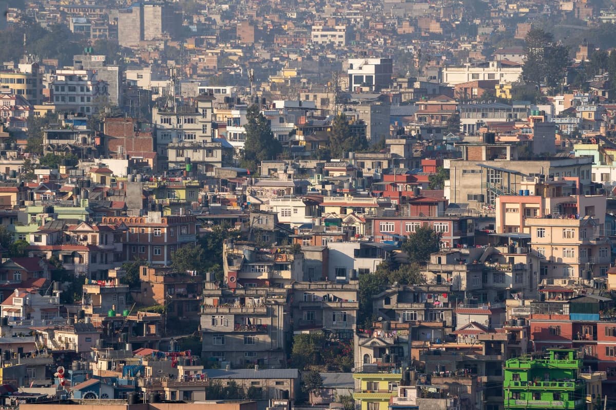 The Kathmandu Valley and its rooftops seen from the hill at Swayambhunath at the end of the Kathmandu walking tour.