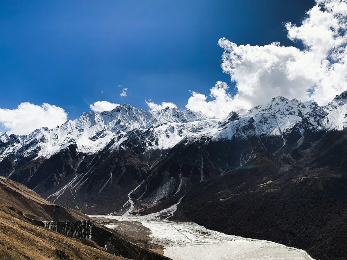 The Langtang glacier and the peaks above it on the Langtang Valley trek