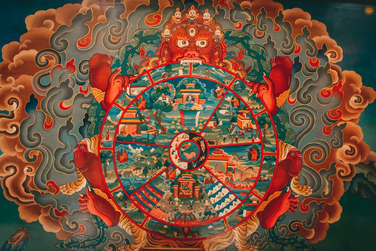 Painted mandala artwork in a monastery on the day in the monasteries tour of Kapan, Pharping and Dakshinkali
