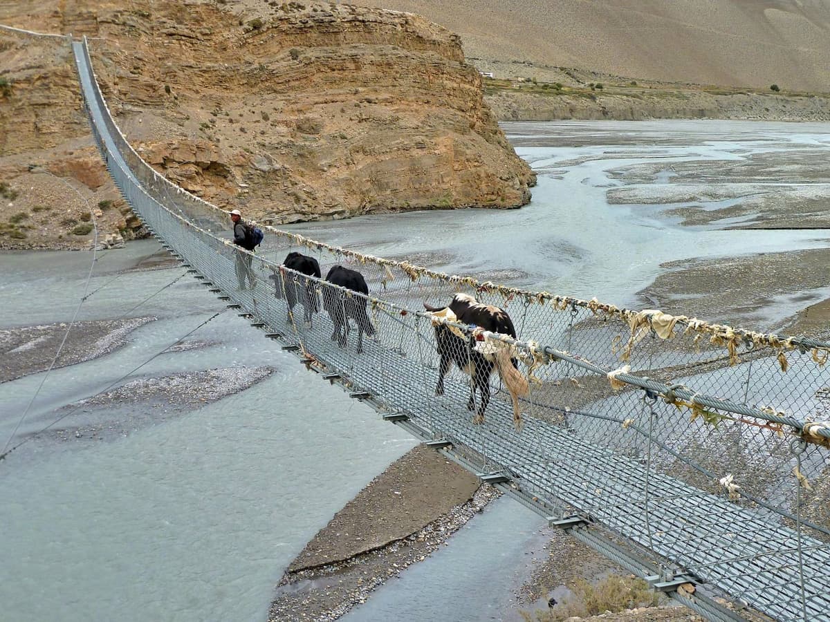 Suspension bridge over the Kali Gandaki on the Mustang tour by flight and road