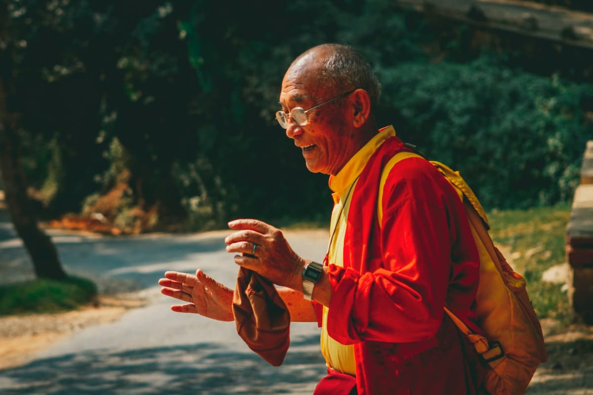 A Buddhist monk at prayer in Pharping