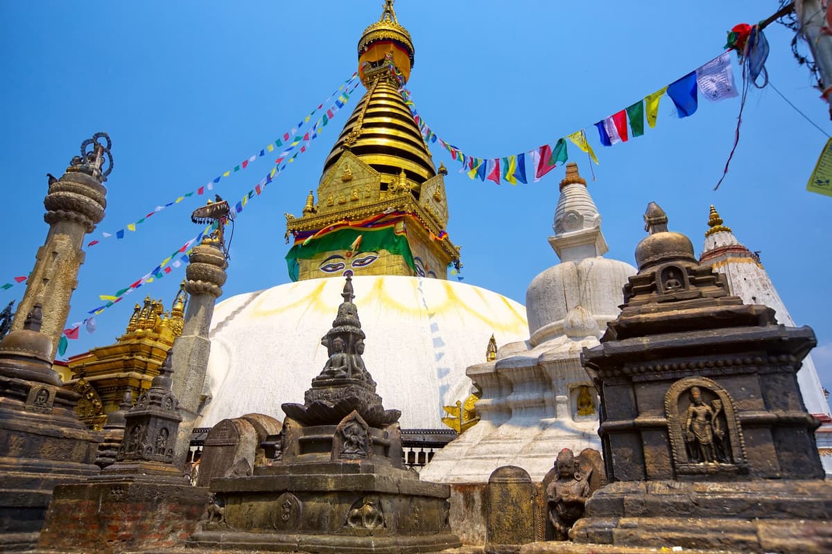 Swayambhunath stupa above the Kathmandu Valley on the UNESCO World Heritage Sites tour