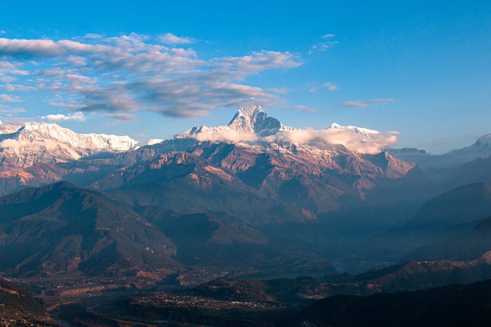 The Annapurna range at dawn above the Pokhara valley, Nepal