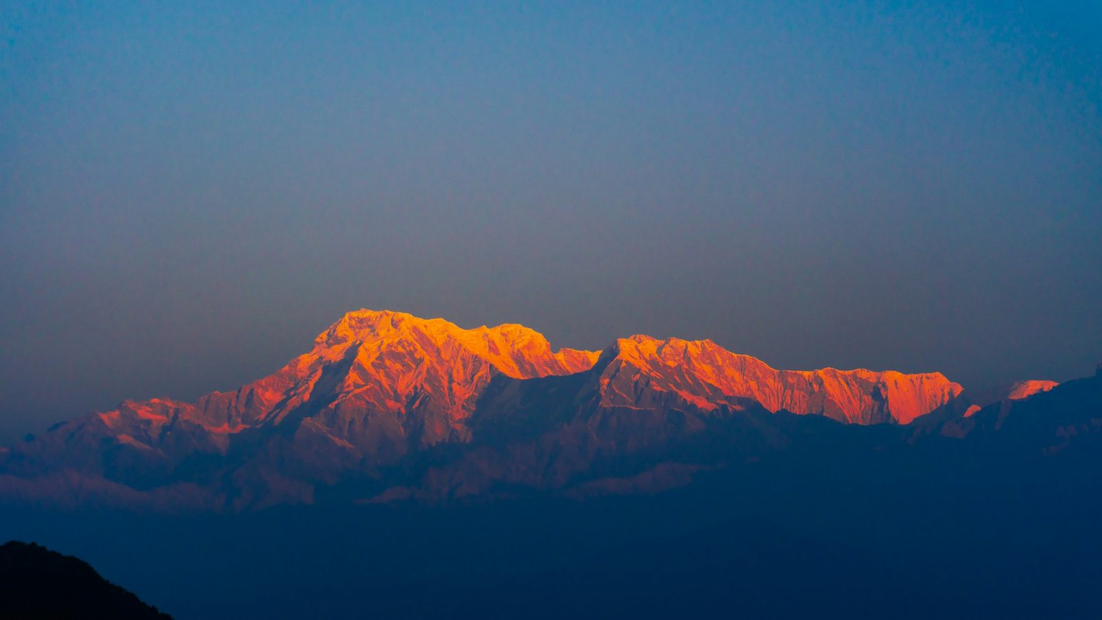 Sunrise glow on the Annapurna range from Sarangkot on the Bandipur Pokhara Kathmandu tour