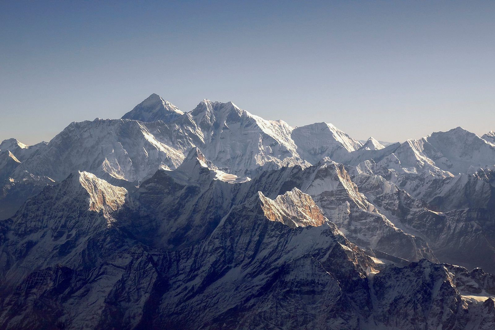 Mount Everest, Lhotse and the high Himalaya from the air on the one-hour Everest mountain flight.