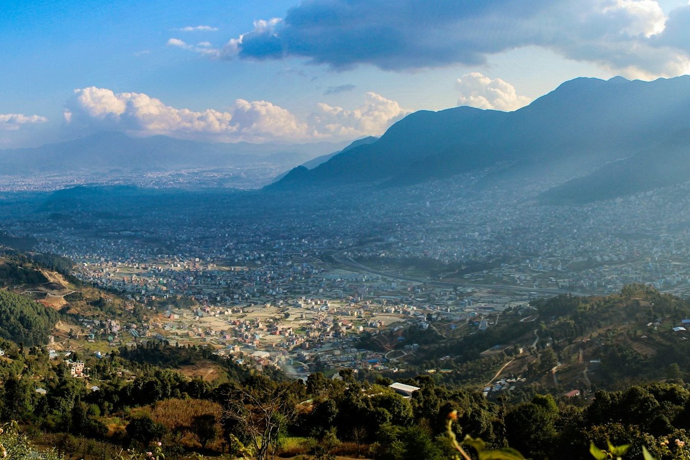 The Kathmandu Valley and its green northern hills, seen on the Bishnudwar hike.