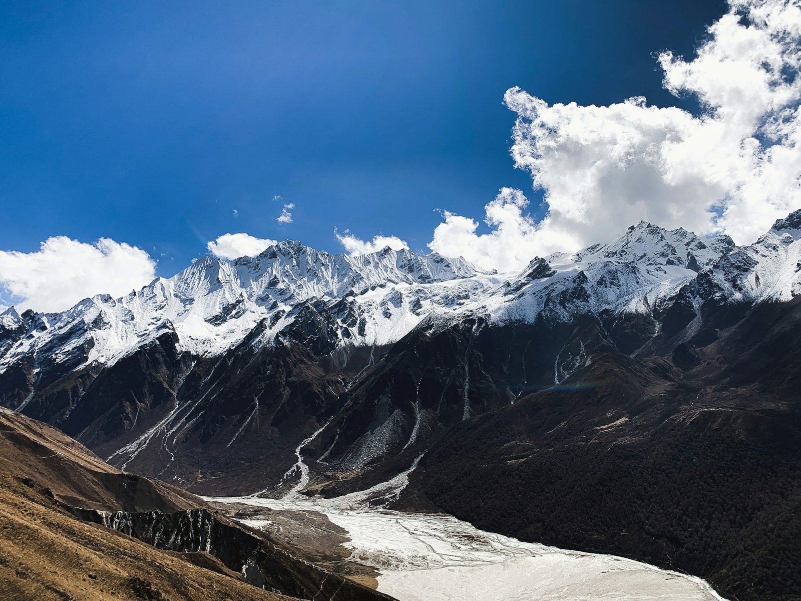 The Langtang glacier and the peaks above it on the Langtang Valley trek