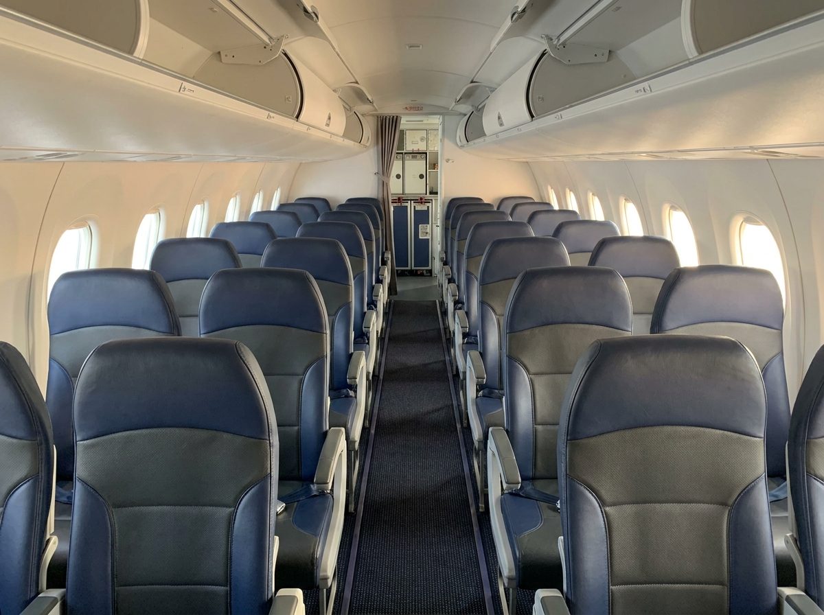 Aircraft cabin with a window seat for every passenger on the Everest mountain flight from Kathmandu.