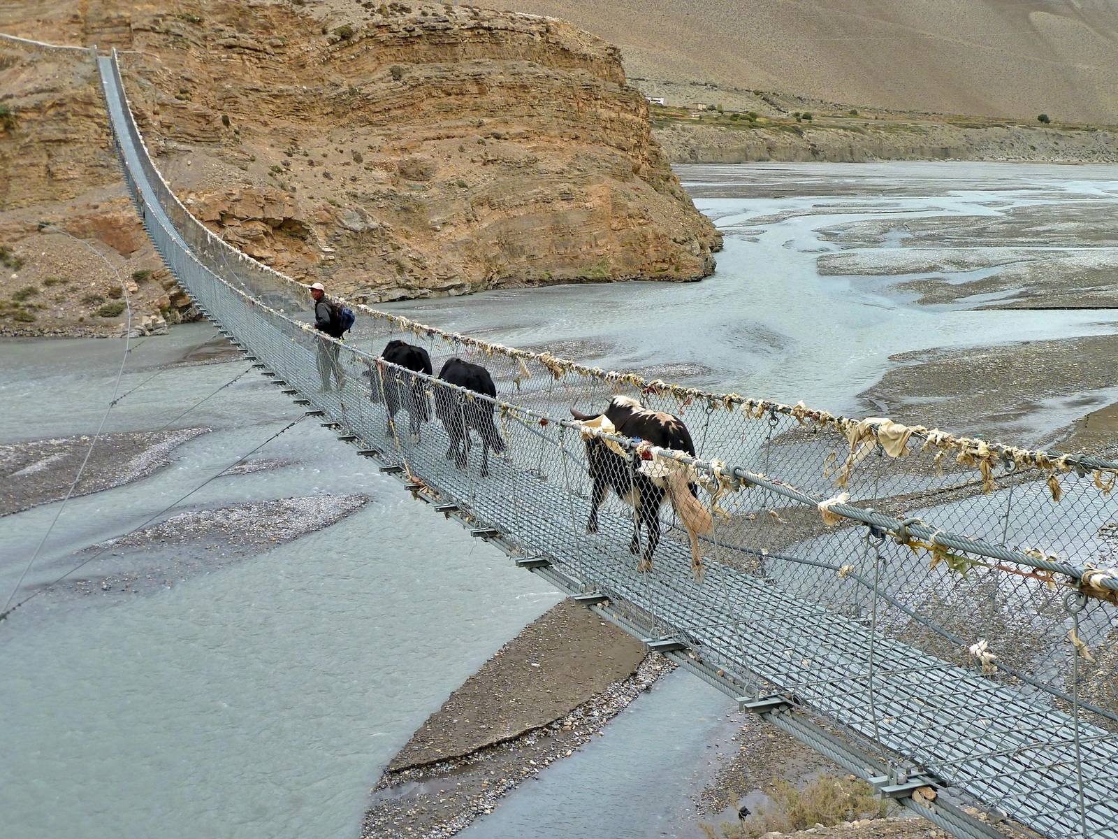 Suspension bridge over the Kali Gandaki on the Mustang tour by flight and road