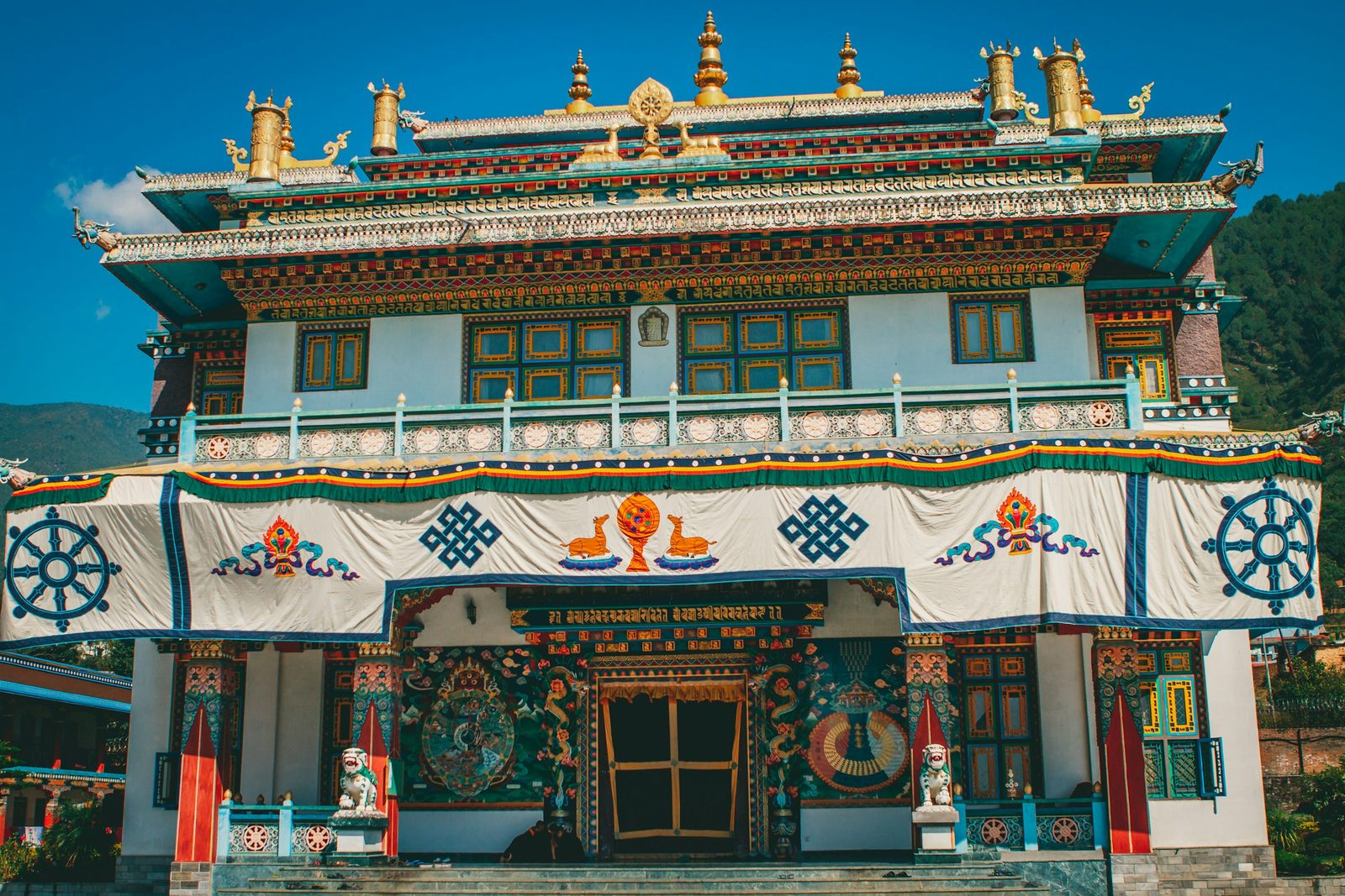 The painted gate of a monastery at Pharping on the day in the monasteries tour of Kapan, Pharping and Dakshinkali