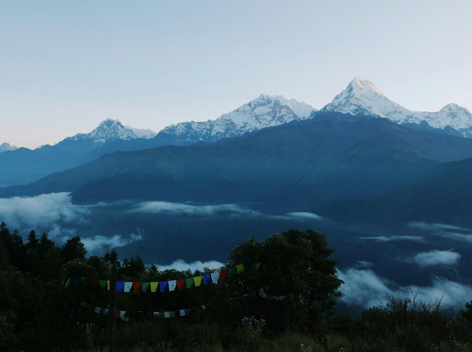Annapurna range above a sea of clouds at dawn on the Poon Hill trek