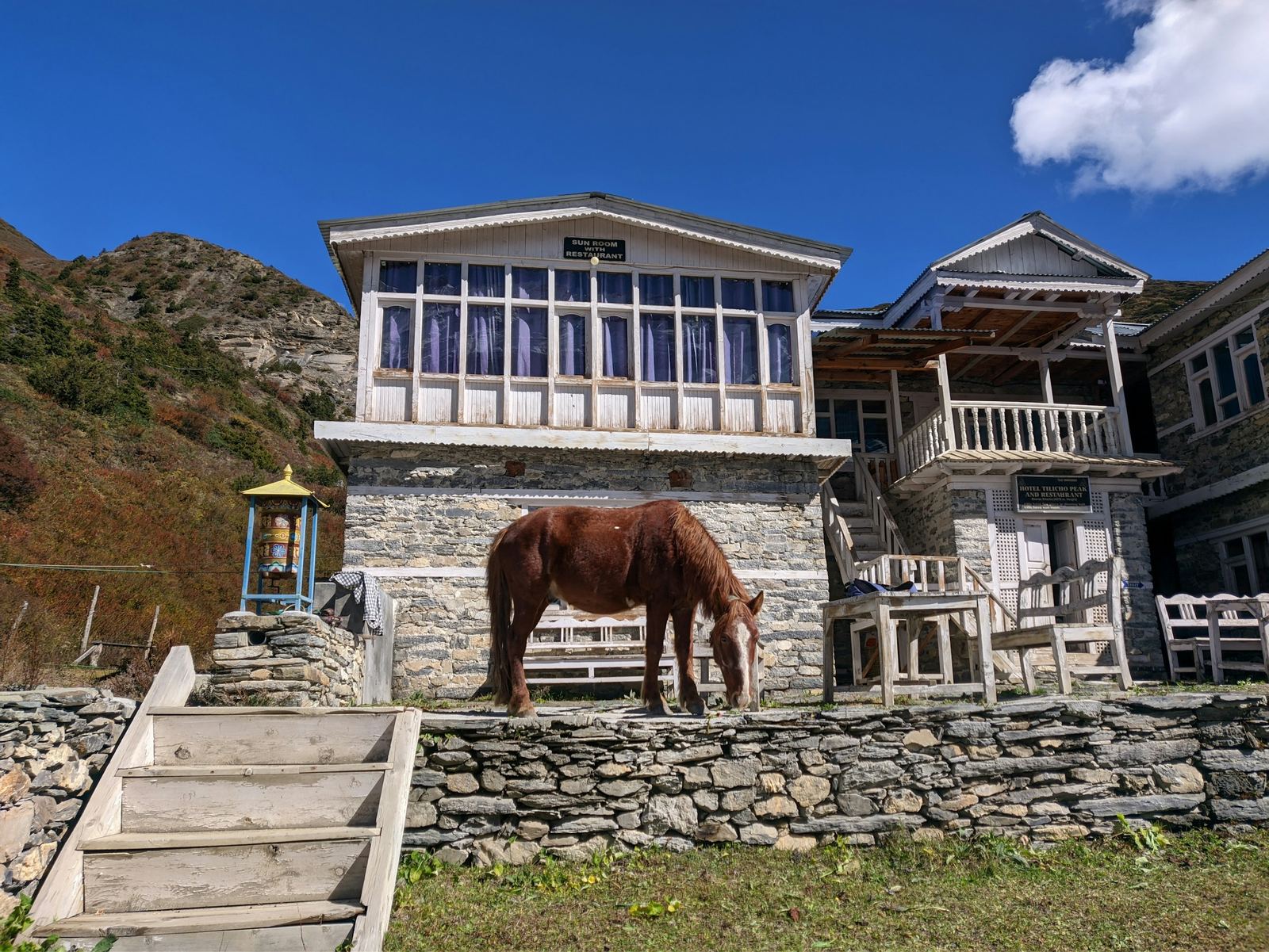 A stone-built teahouse lodge on the trail on the Manaslu Circuit trek from Kathmandu